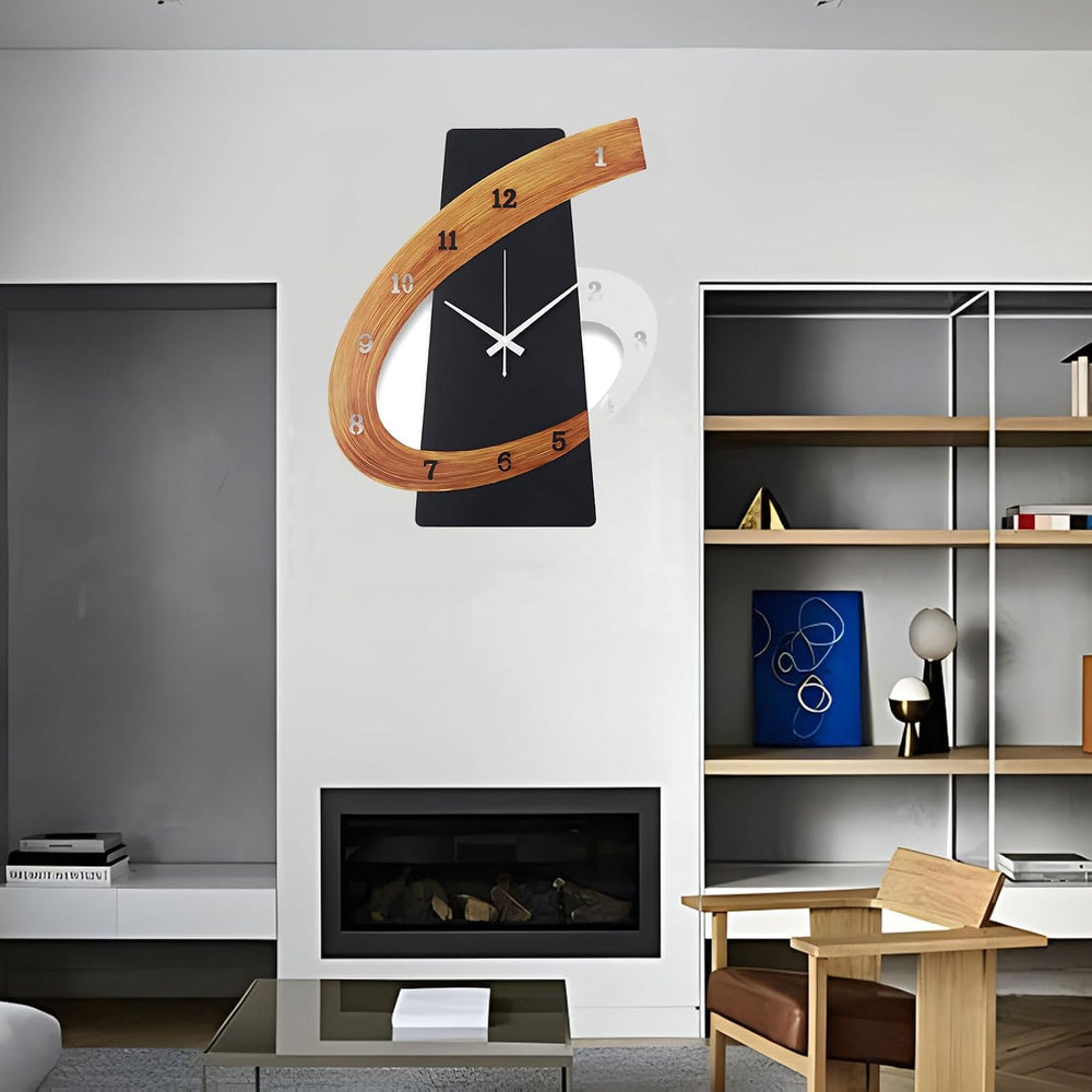 Modern Large Decorative Wall Clock,17 inch Black Silent Non-Ticking Nordic Me...