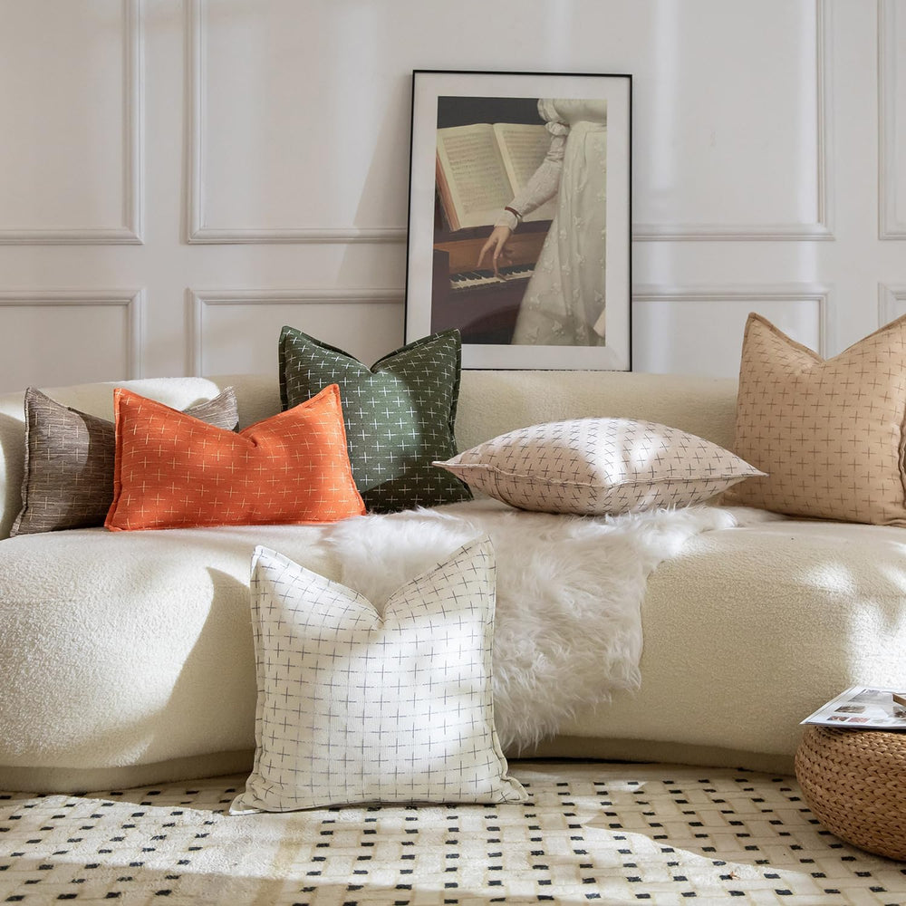 MANDIOO Pack of 2 Burlap Linen Throw Pillow Covers Woven Textured Modern Farm...