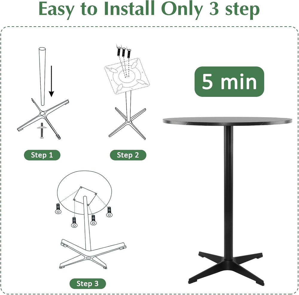 NOBPEINT Modern Round Pub Tables Bar Table with Metal Cross Base, Wooden Cock...