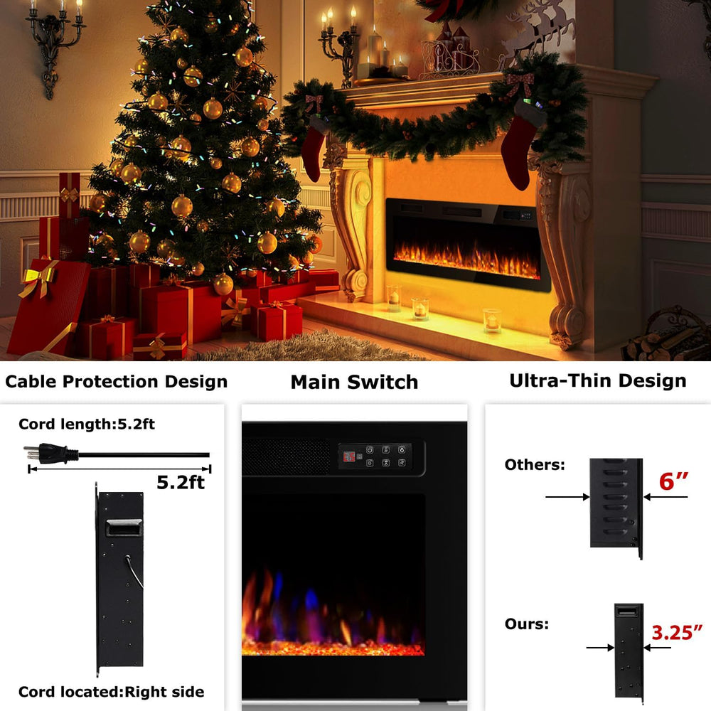Vitesse 72 Inch Ultra Thin Electric Fireplace-Narrow Bezel Linear Fireplace H...