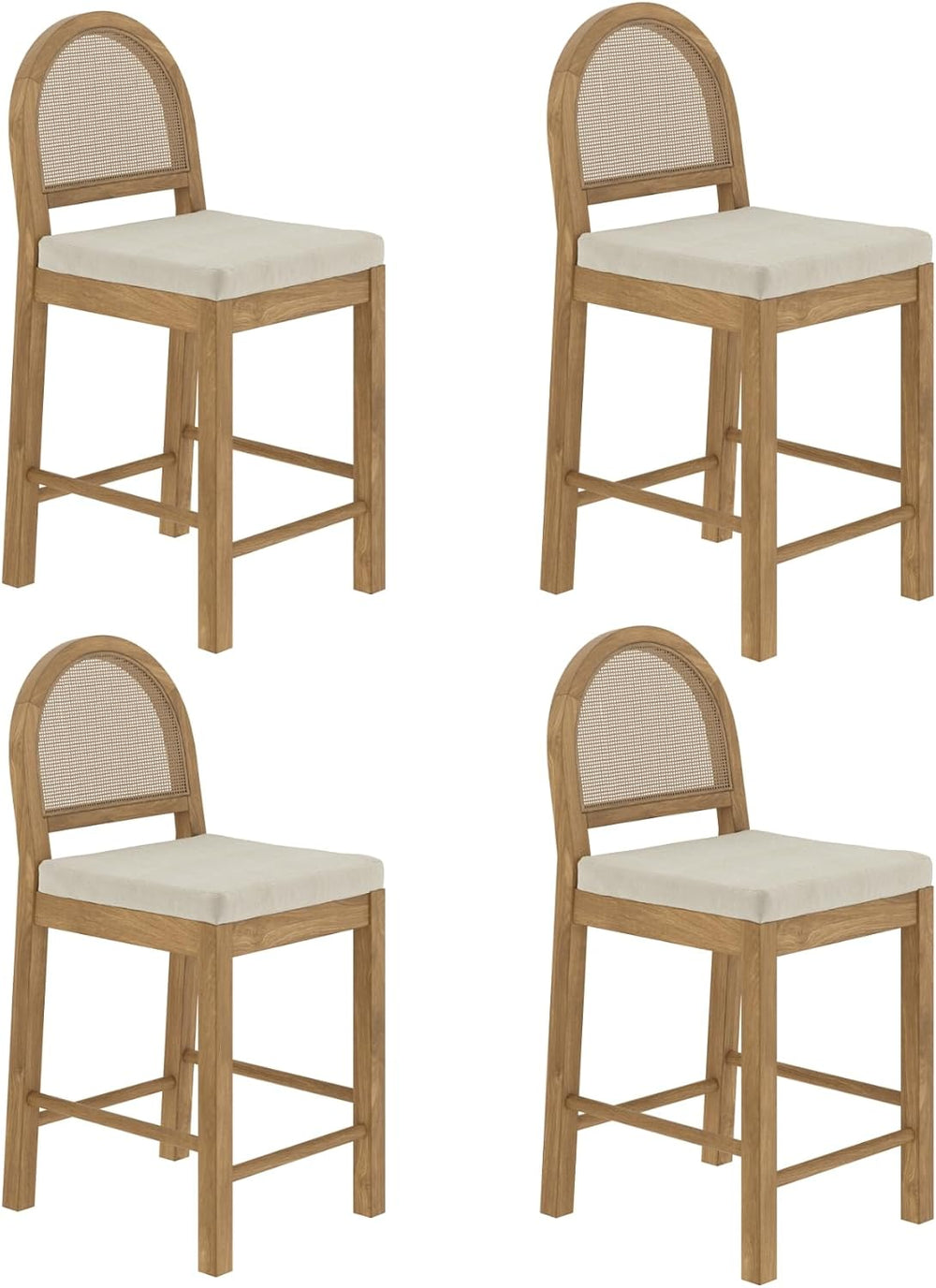 Nathan James Bailey Boucle Upholstered Rattan Bar Stool, Counter Height Stool...