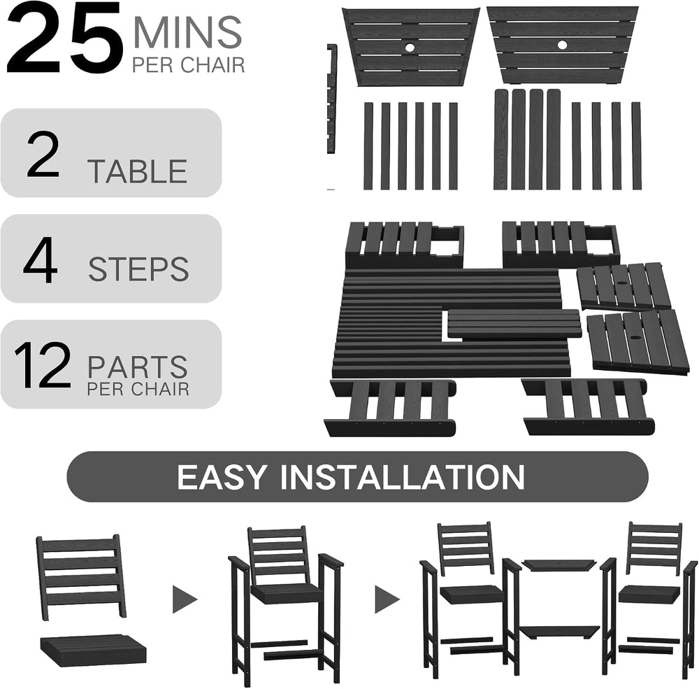 GLANC Tall Adirondack Chairs Set of 2, All Weather HDPE Bar Height Balcony Ad...