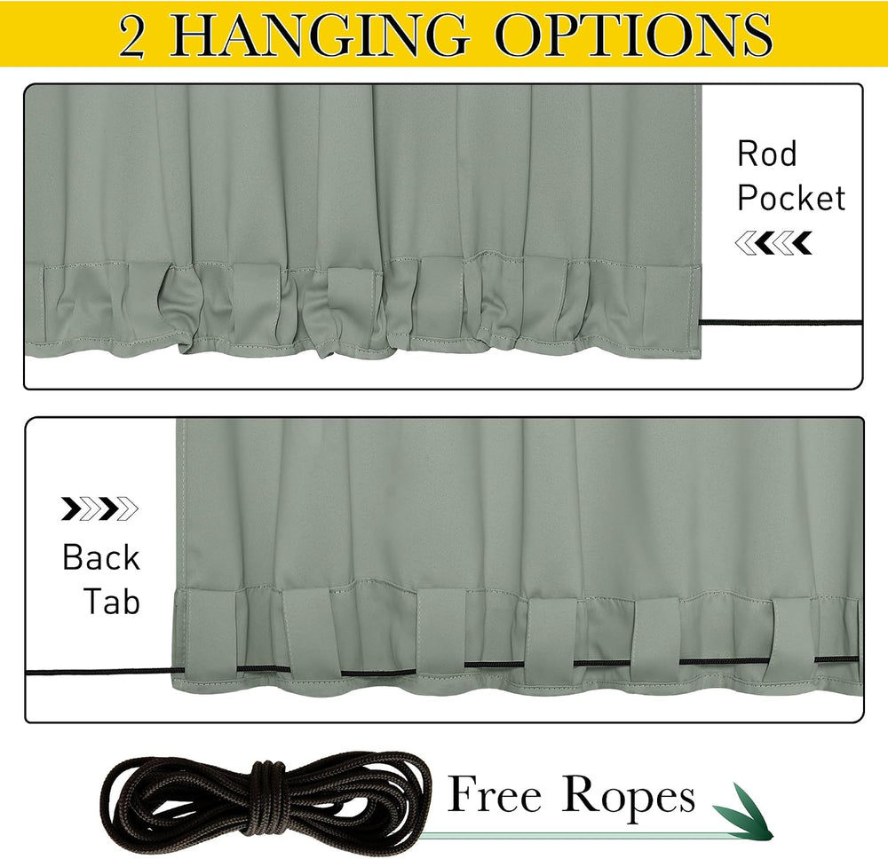 NICETOWN Windproof Outdoor Curtains for Patio Waterproof W66xL90 Sage Green