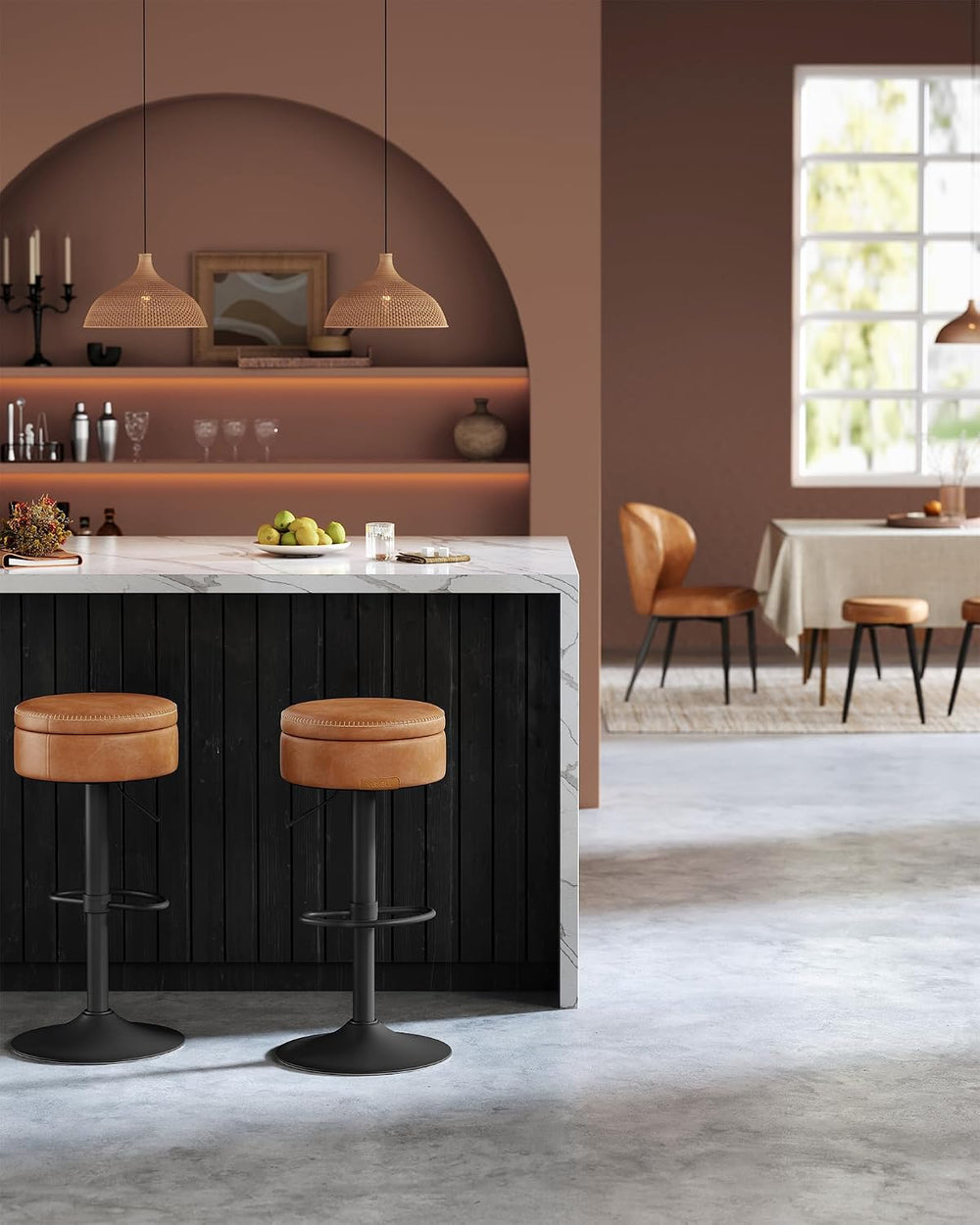 VASAGLE 360° Swivel Bar Stools Set of 2, Height Adjustable, with Storage