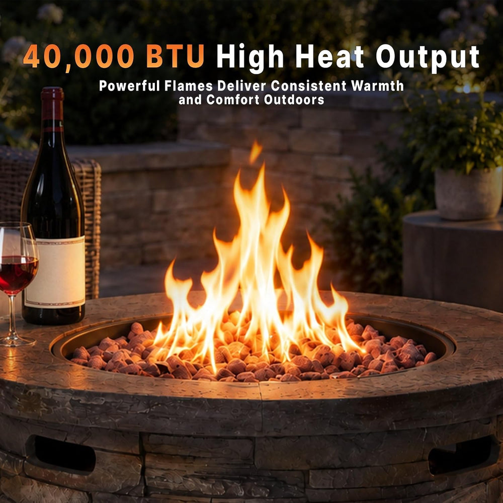 33" Propane Gas Fire Pit Table, 40,000 BTU Round Outdoor Concrete Fire P...
