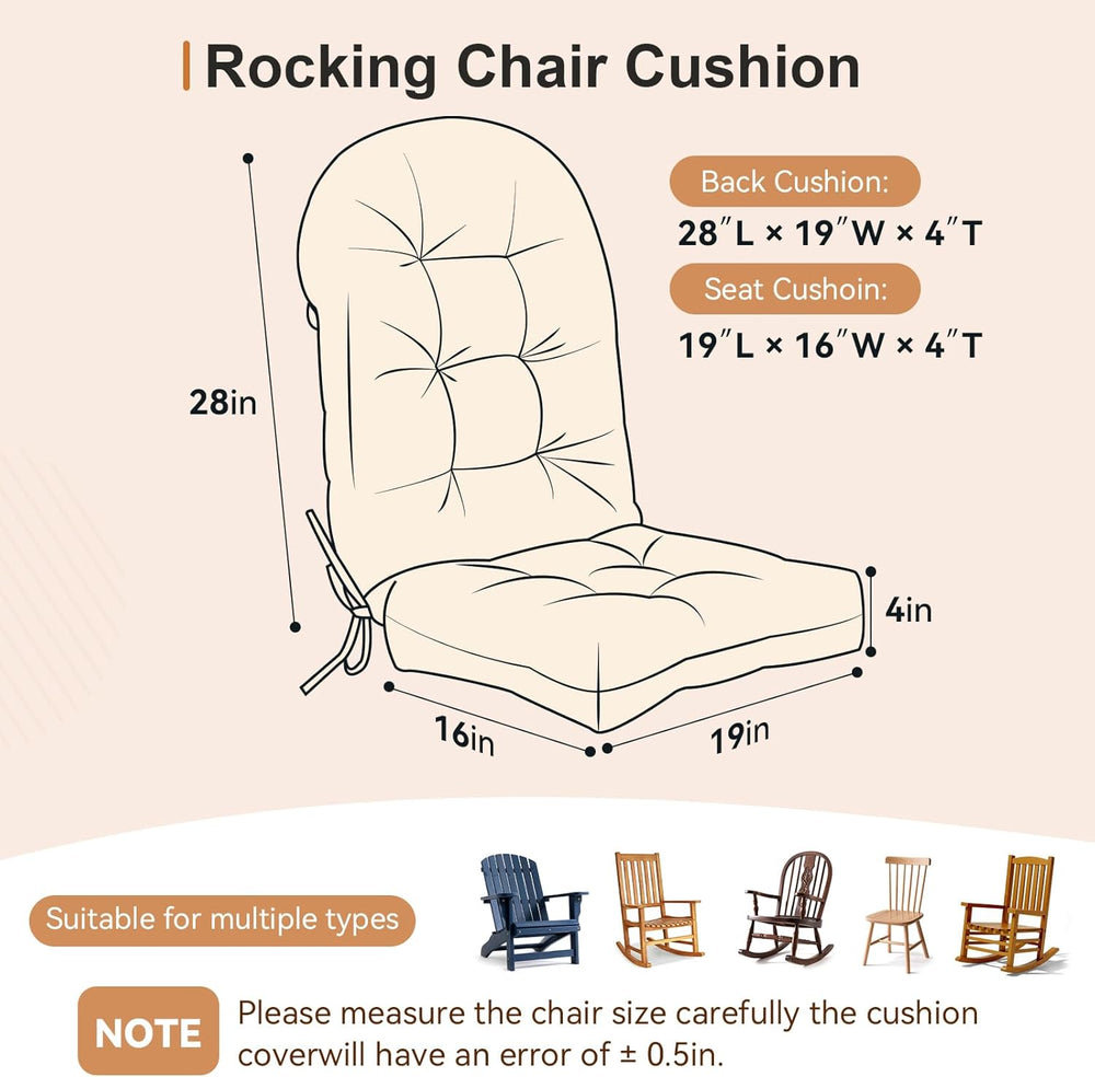 Rocking Chair Cushion 44x19, Plush 4 Inch Thick Velvet Replacement Cushion, N...