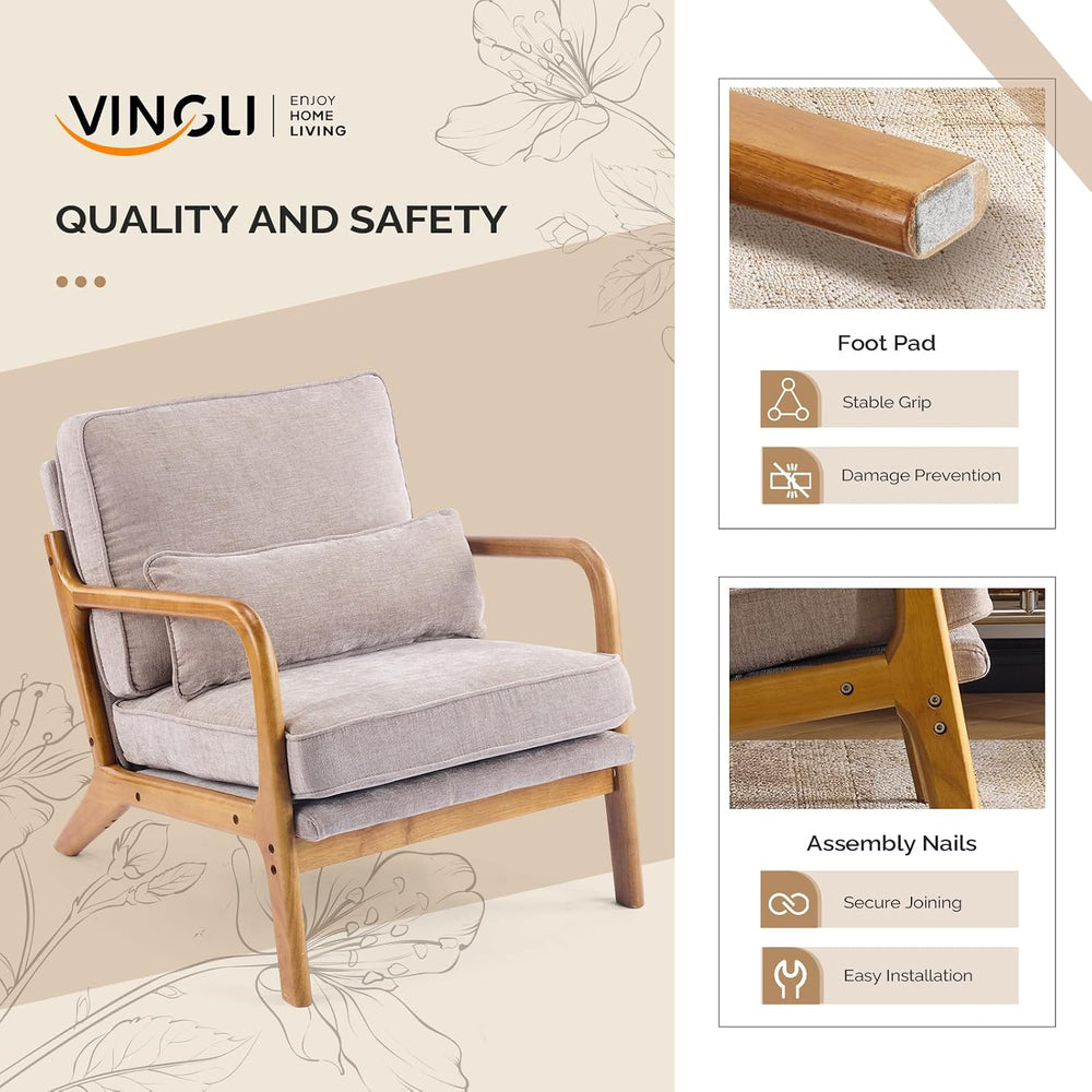 VINGLI Chenille Mid-Century Modern Accent Chair, Cute Reading Arm Chair with ...