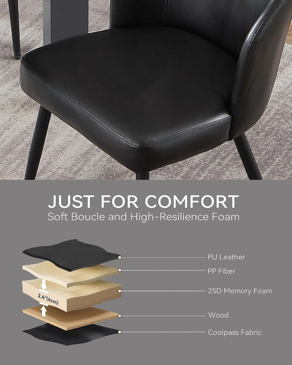 BedsPick Dining Chairs Set of 6 - PU Leather Kitchen Chairs with Metal Legs, ...
