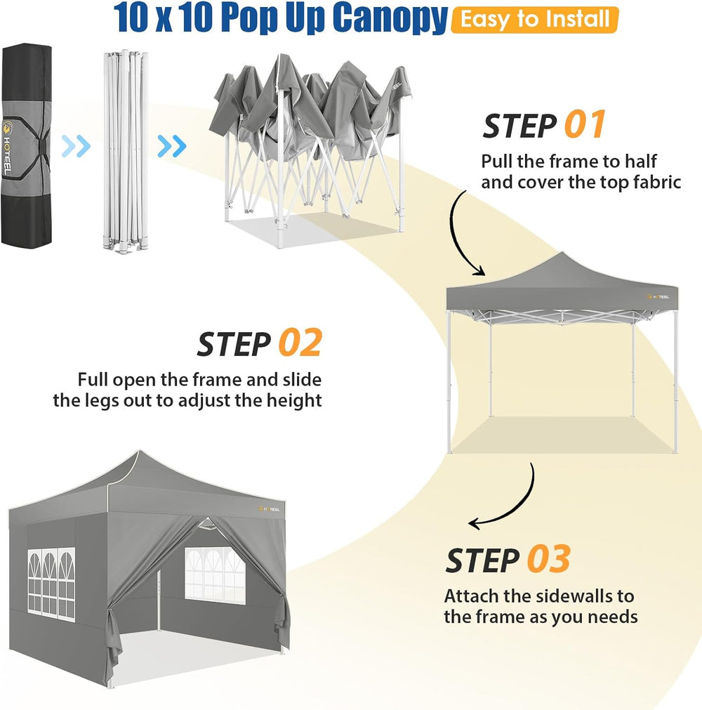 Hoteel 10x10 Pop Up Canopy Tent Gazebo, 420D Heavy Duty, 4 Sidewalls, White