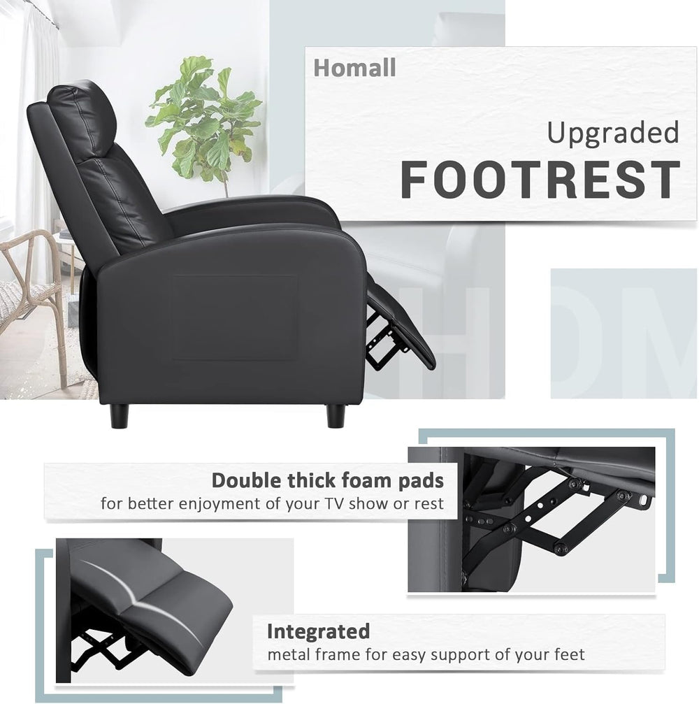 Homall Recliner Chair, Recliner Sofa PU Leather for Adults, Black Recliners