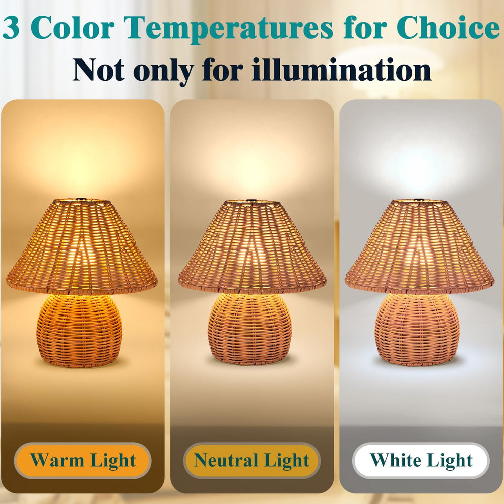 WERFOP Bamboo Table Lamp Handmade Boho Rattan Bedside Lamp,3 Colors Adjustabl...