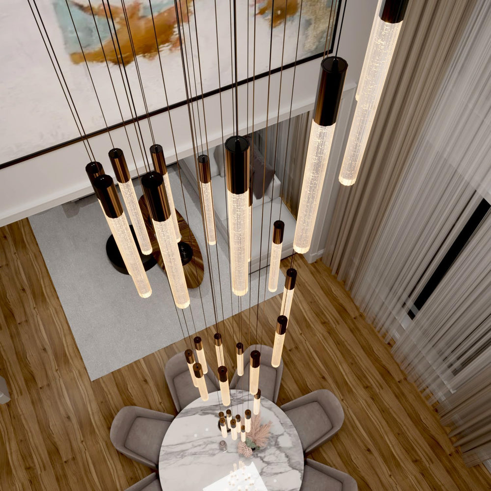 30-Light High Ceiling Chandeliers Large Crystal Column Chandelier Long Spiral...