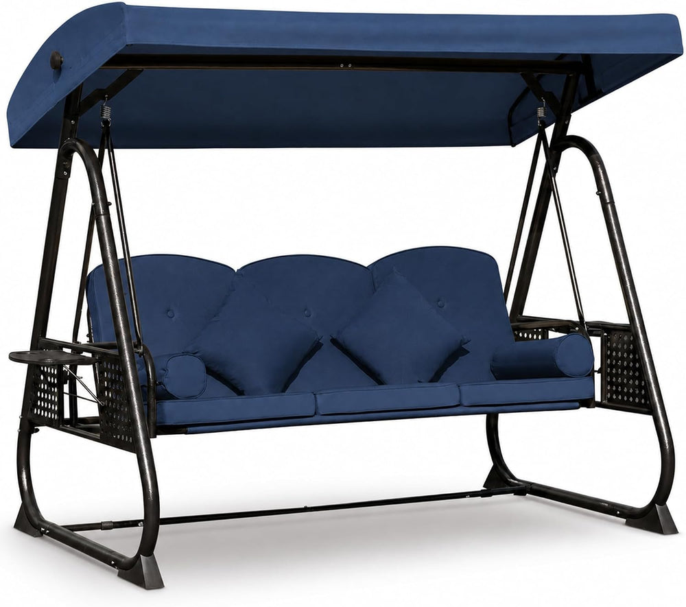 3 Seat Patio Swing Chair with Canopy,Outdoor Porch Swing with Thick Cushions,...