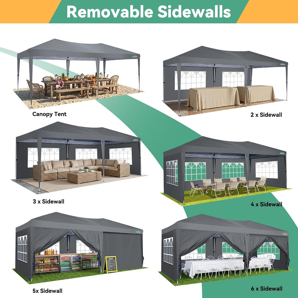 COBIZI 10x20 Canopy Tents for Parties 10x20ft Easy Setup Pop up Tents with Si...