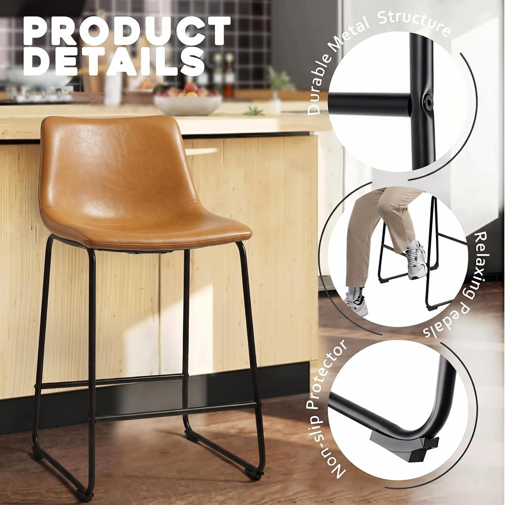 Waleaf 26 Inch Counter Height Bar Stools Set of 2, Faux Leather Bar Chairs