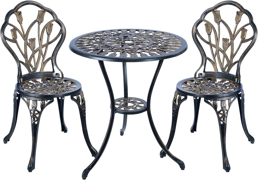 C/G 3 Piece Bistro Set,Outdoor Patio Set,Anti-Rust Cast Aluminum Bistro Table...