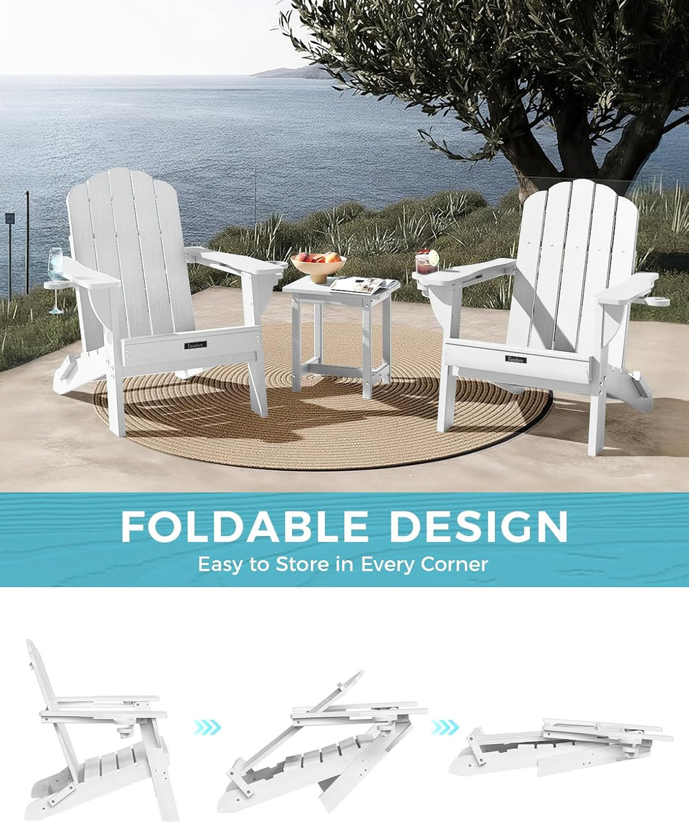 Folding Adirondack Chairs Set of 4, Plastic Patio Chair with 2 Cup Holders