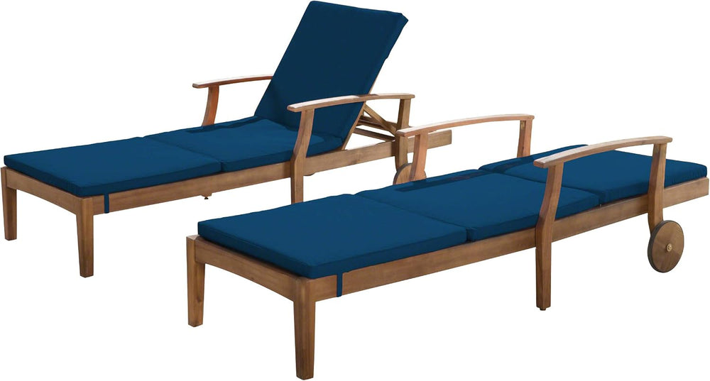 Great Deal Furniture Daisy Outdoor Teak Finish Chaise Lounge with Blue Water ...