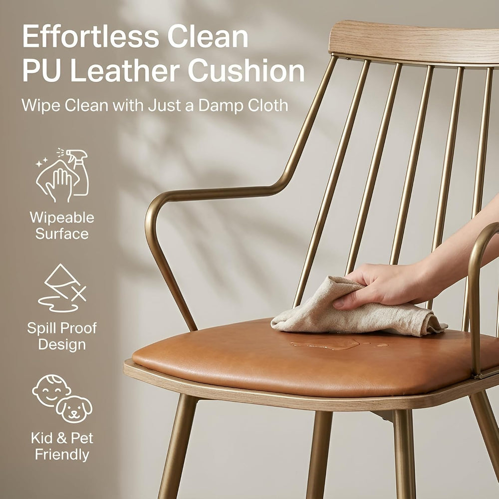 HNY Mid Century Modern Dining Chairs Set of 6, Brown Faux Leather Armchairs