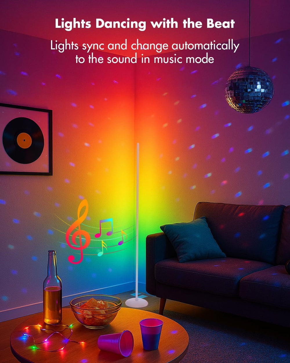 LED Corner Lamp, Smart RGB Floor Lamp for Living Room, Bedroom