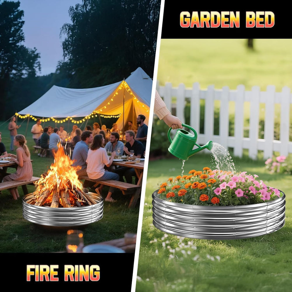 60 Inch Fire Pit Ring 5FT Galvanized Steel, 12" Raised Heavy Duty Wood B...