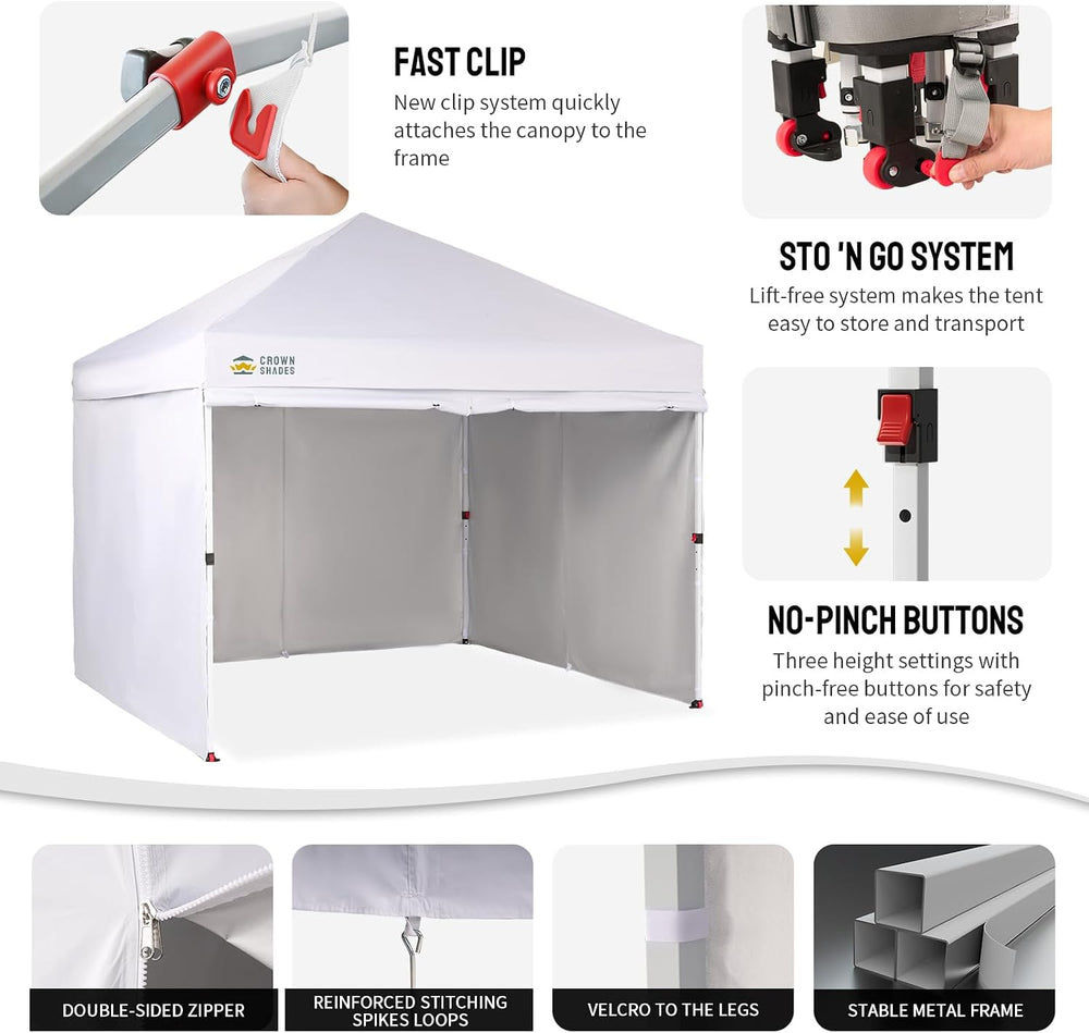 CROWN SHADES 10X10 Commercial Pop Up Canopy Tent with Sidewalls, White