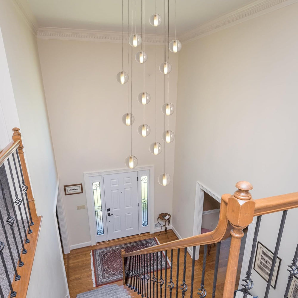 14 Lights Staircase Chandelier for High Ceiling, Dimmable Modern Crystal Rain...