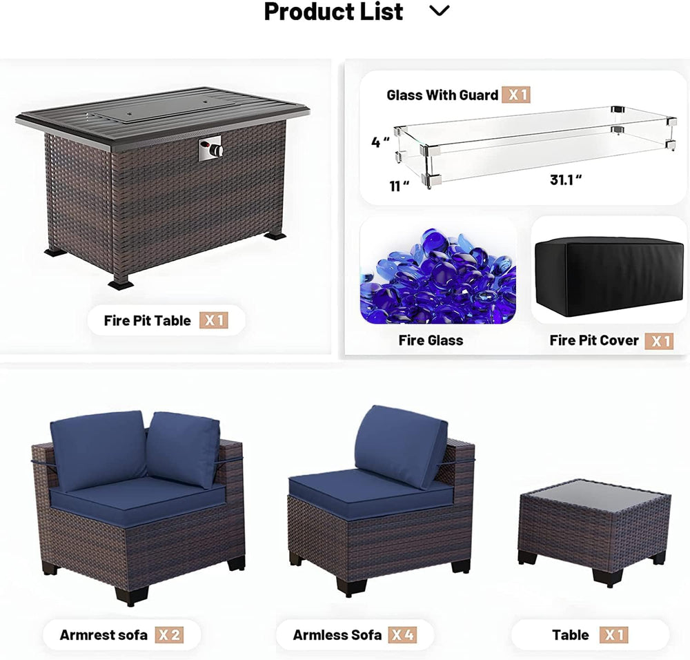 Kullavik 8 Piece Outdoor Wicker Patio Furniture Set with Fire Pit Table