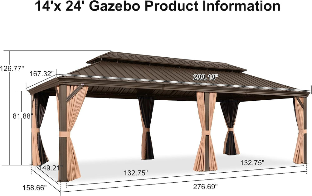 PURPLE LEAF Patio Hardtop Gazebo 14' x 24' Bronze Frame Double Roof K...