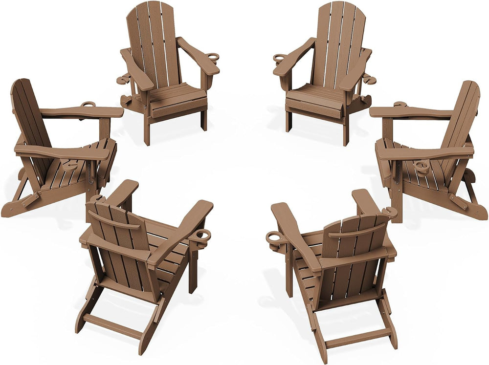 KINGYES Folding Adirondack Chair Set of 6 with 2 Cup Holders, Brown