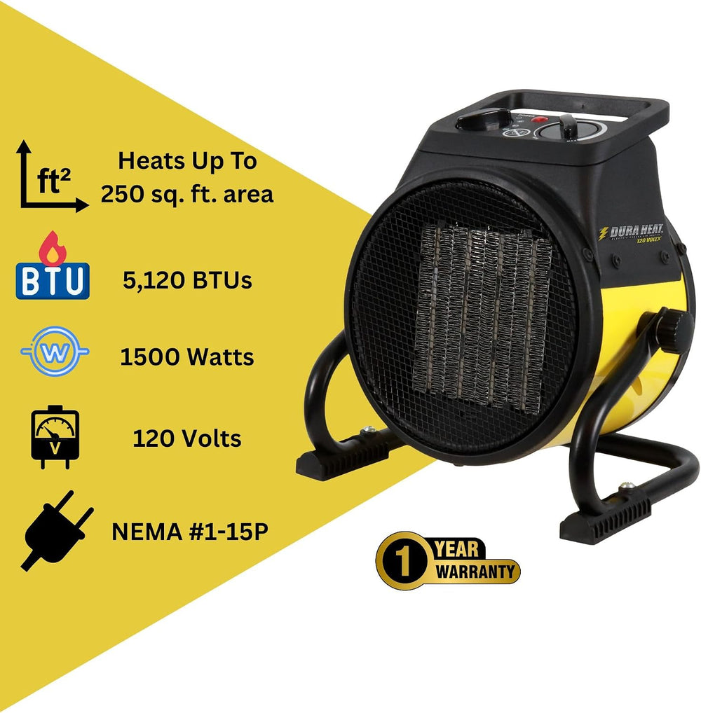Dura Heat EUH1465 Electric Forced Air Heater with Pivoting Base 5,120 BTU, Ye...