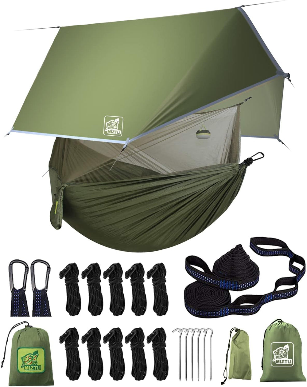Miztli Camping Hammock with Net and Rain Fly, Portable Lightweight Outdoor Ha...