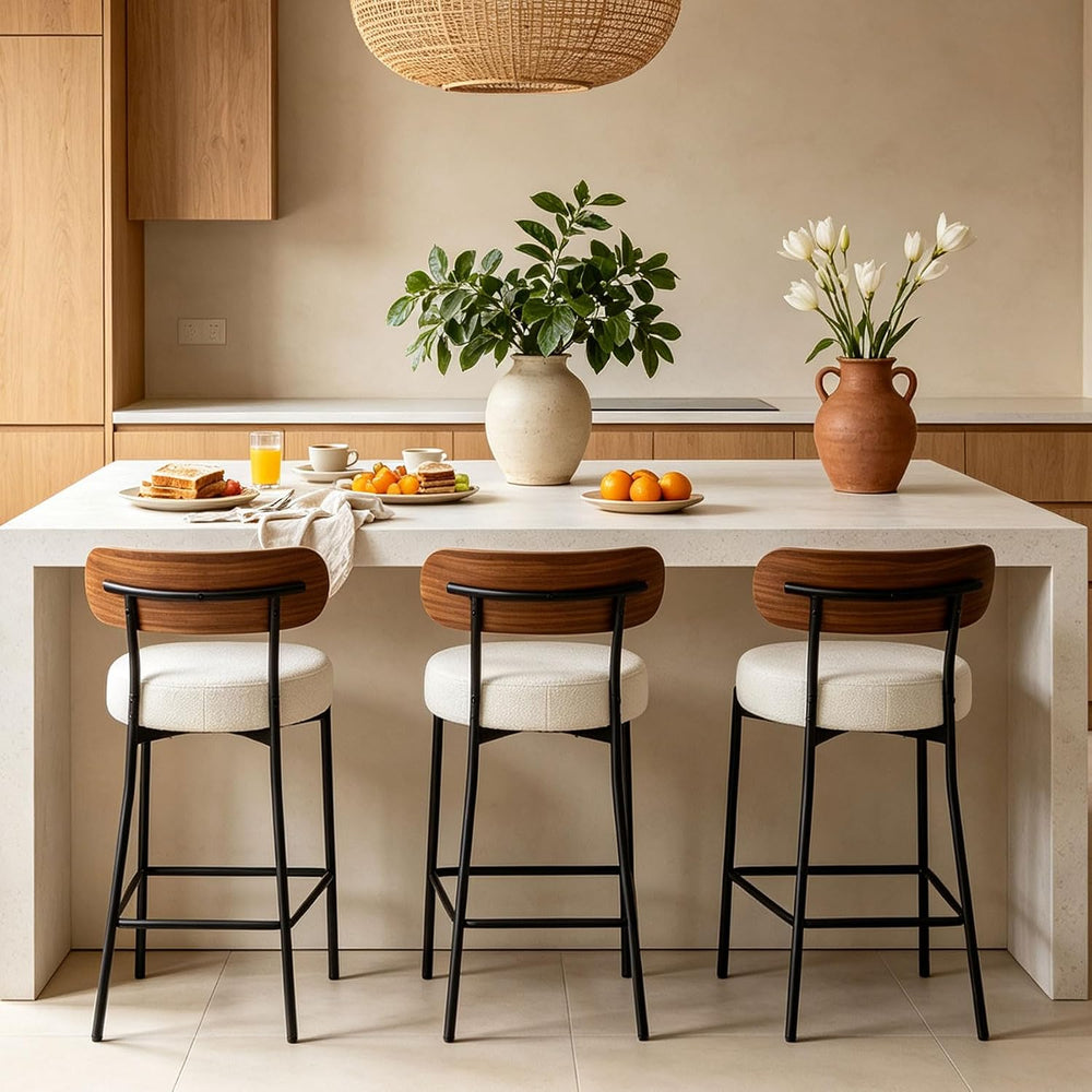 Bar Stools Set of 3 Boucle Counter Stools for Kitchen Island