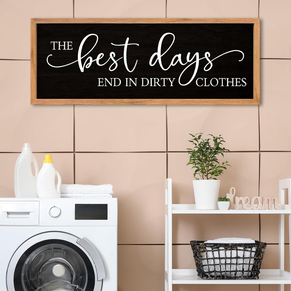 AuraPeak Laundry Room Decor Wall Art, Wood Black, 40"×15"