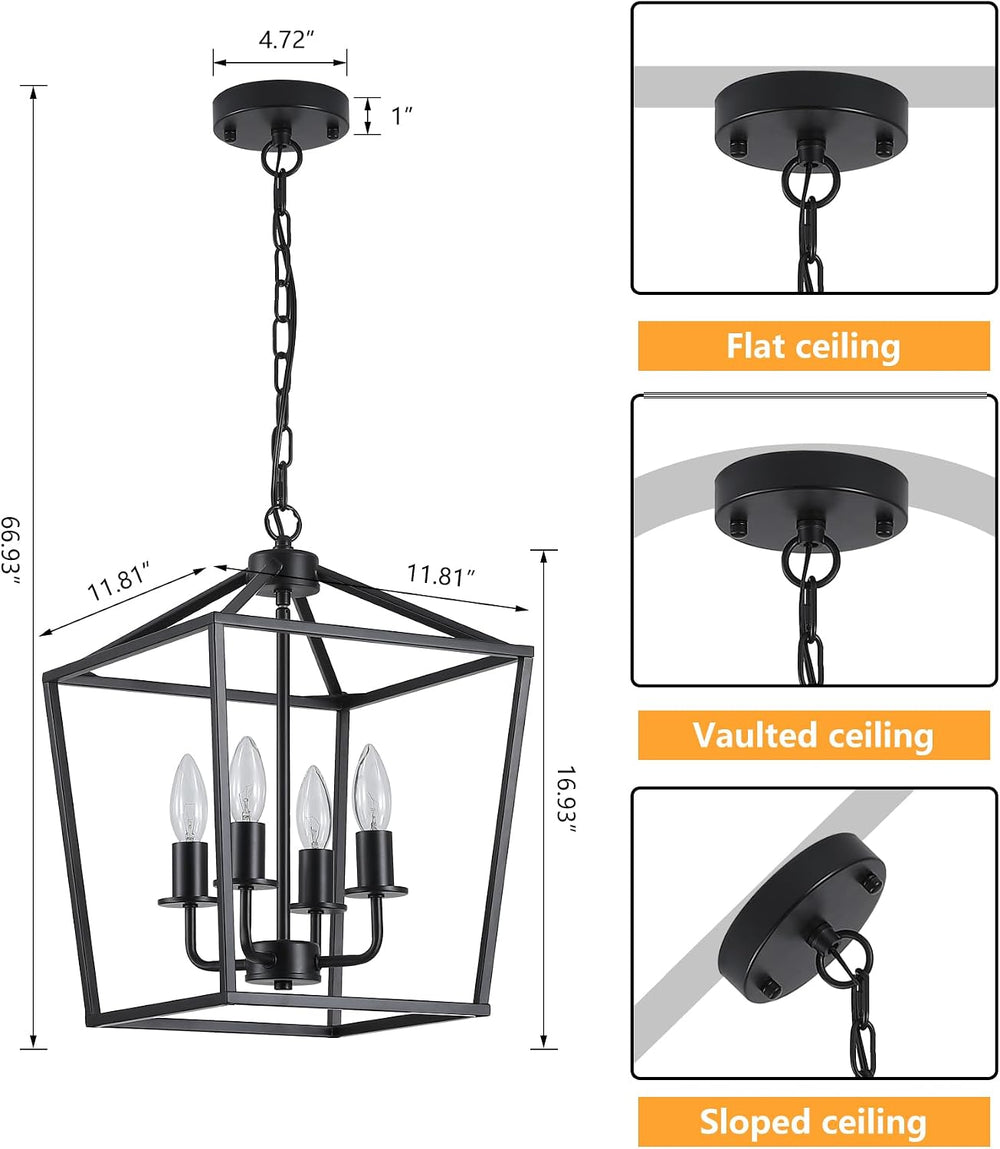 AMZASA UL Listed Black Industrial 4 Light Lantern Chandelier Ceiling Light Fi...