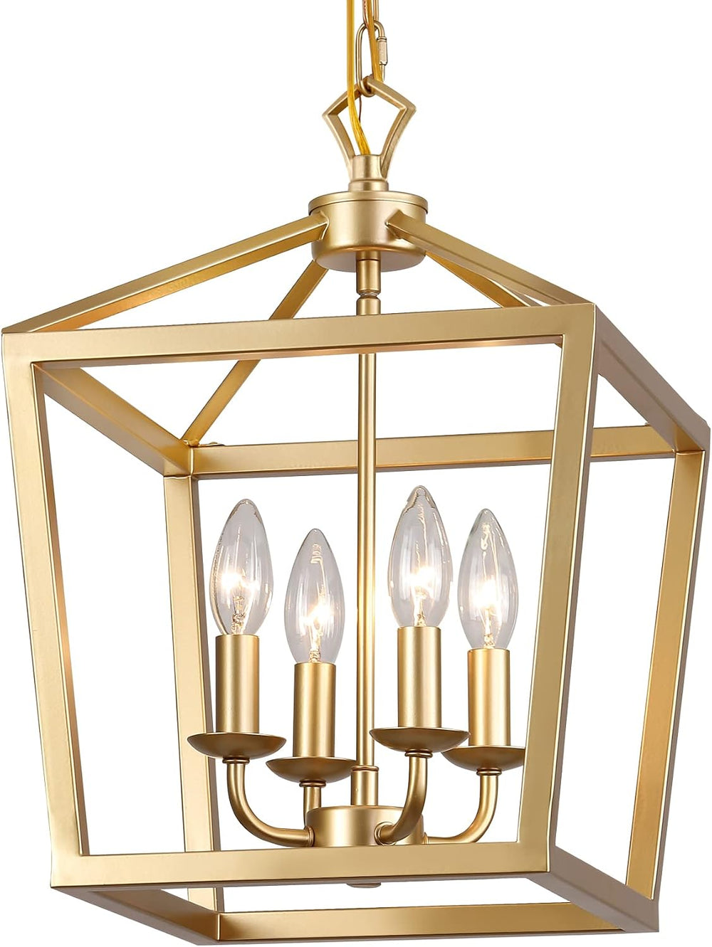 AMZASA Gold Lantern Chandelier Hanging Pendant Light Fixture 4-Lights for Kit...