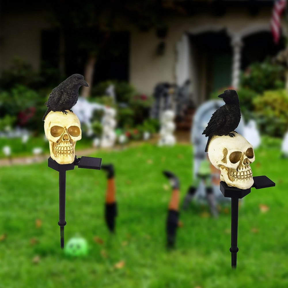 Halloween Solar Pathway Lights - Solar Halloween Skull Stake Lights Decoratio...