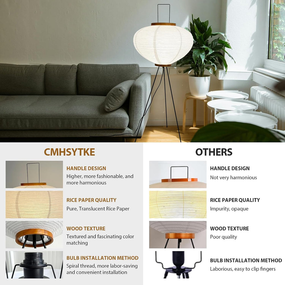 Rice Paper Floor Lamp, Japanese Paper Lantern for Wabi Sabi Decor