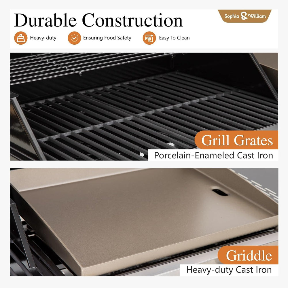 Sophia & William Propane Gas Grill and Griddle Combo, Dual Outdoor BBQ
