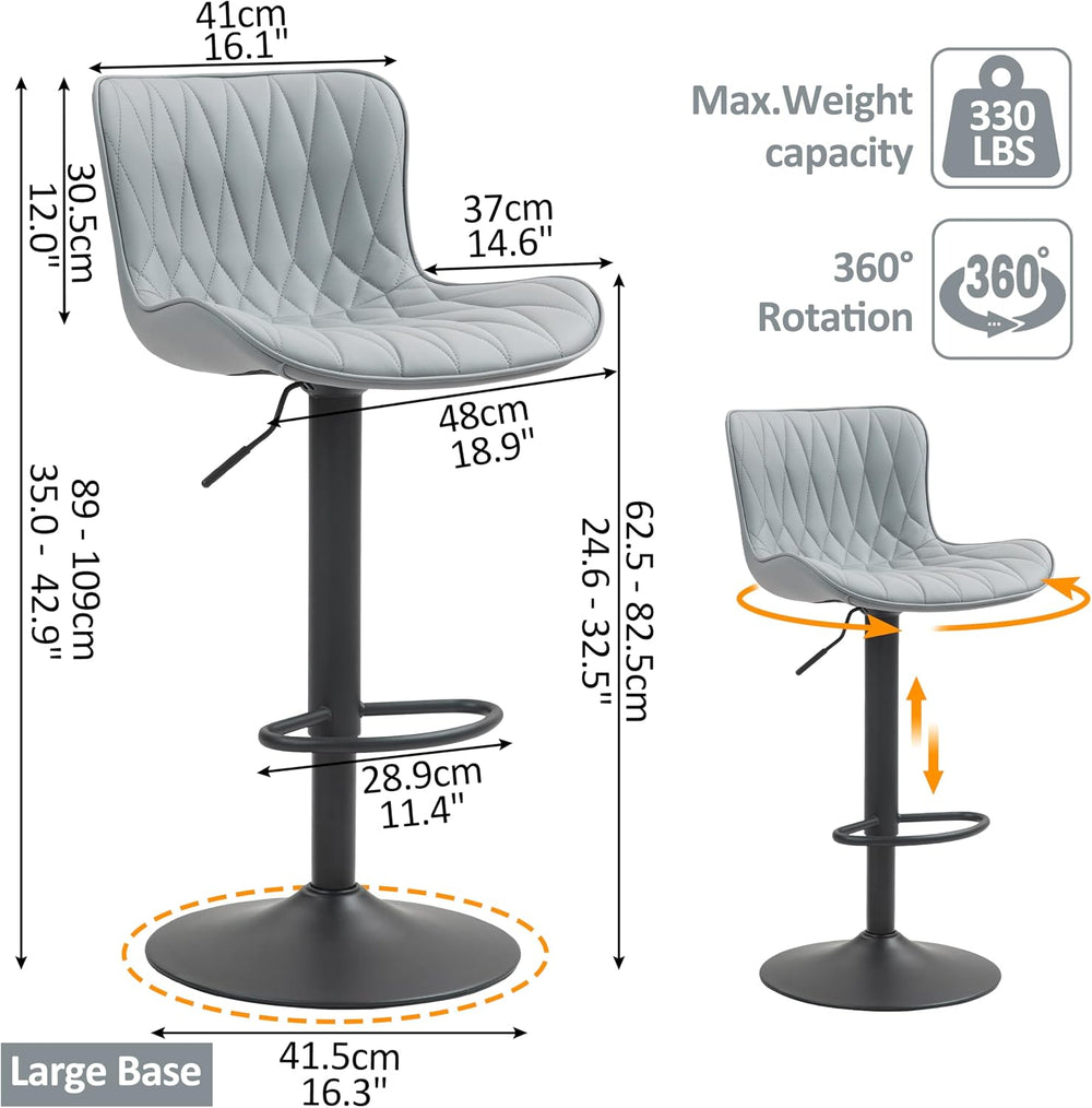 Finnhomy Bar Stools Set of 2, Modern 360° Swivel Faux Leather Bar Stools, 24&...