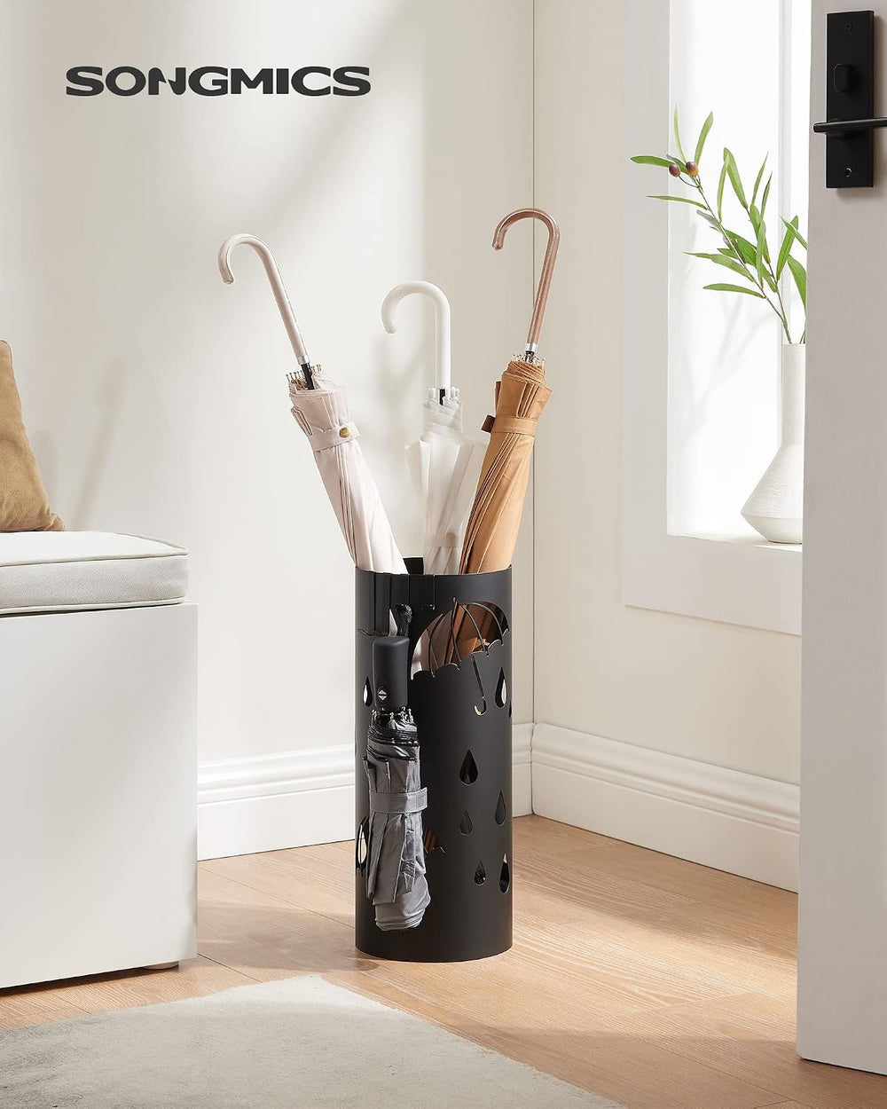 SONGMICS Umbrella Stand, Steel Round Holder Rack, 6.7 x 6.7 x 16.1 Inches