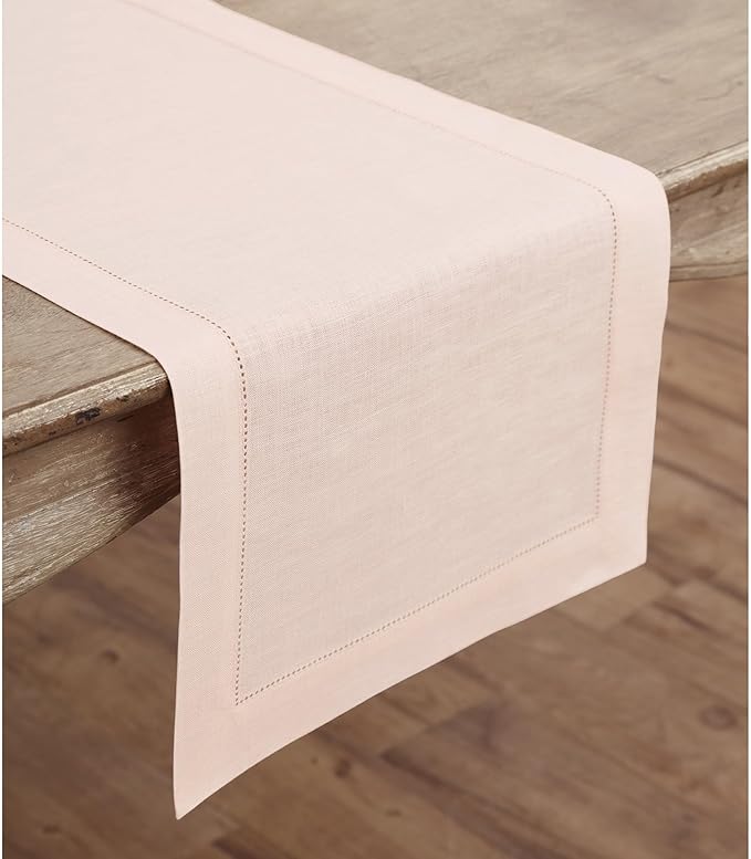 Solino Home Linen Pink Table Runner 36 Inches - Classic Hemstitch, 100% Pure ...