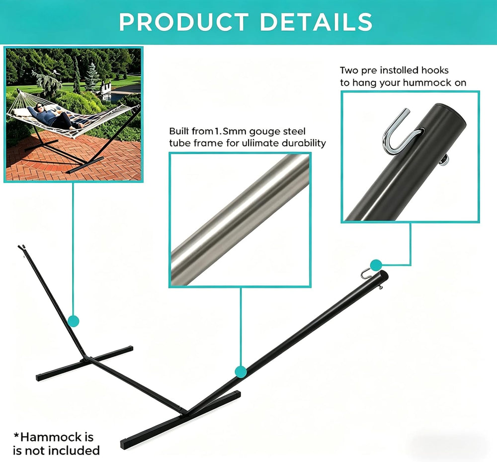 Double Hammock with Space Saving Steel Stand 400 lb Capacity, Portable Hammoc...