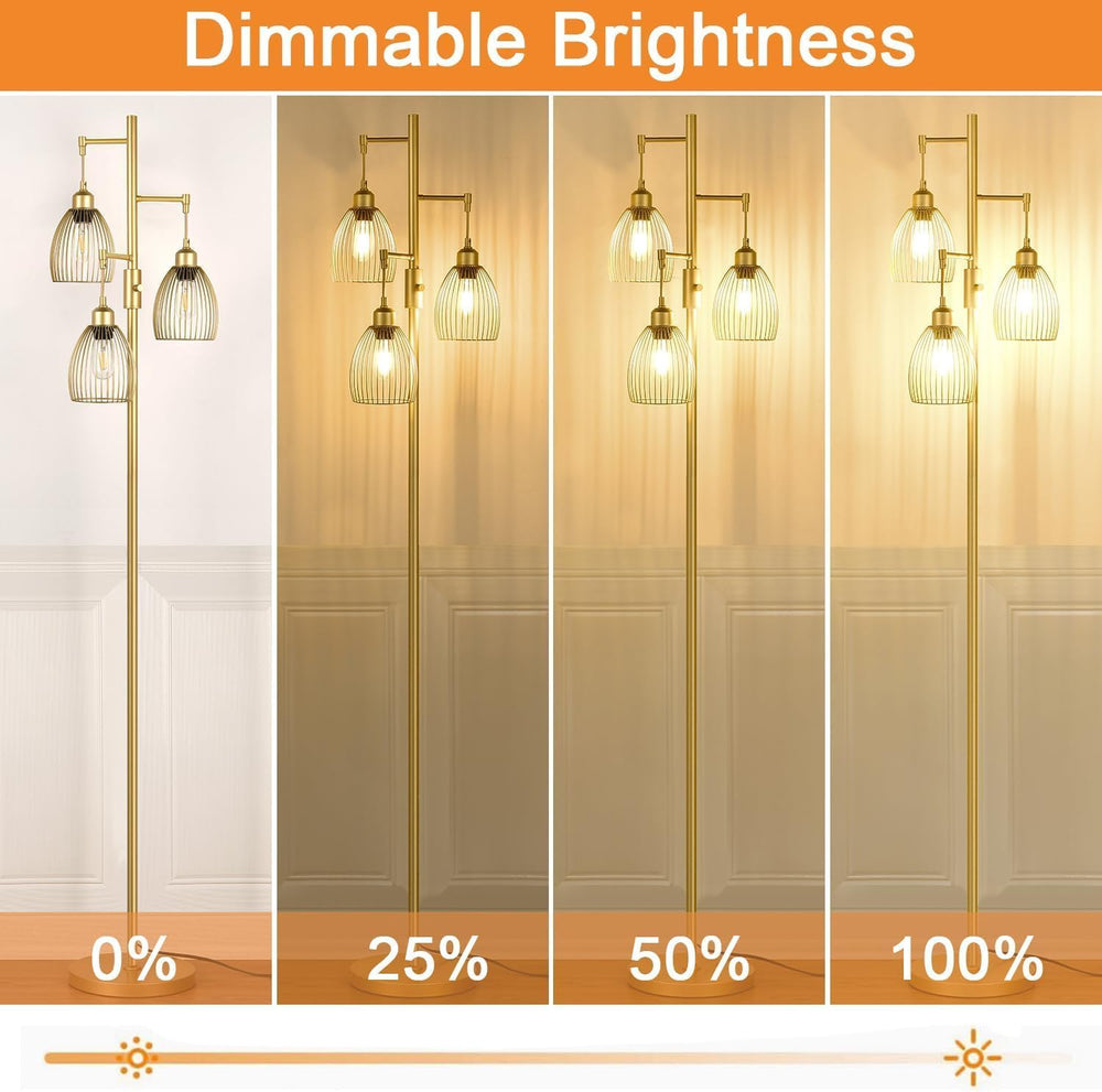 Dimmable Floor Lamp, Industrial Floor Lamps for Living Room, Gold Tree Lamp S...
