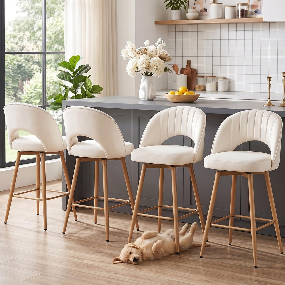Swivel Bar Stools Set of 4, Counter Height Barstools for Kitchen Island, 26&q...