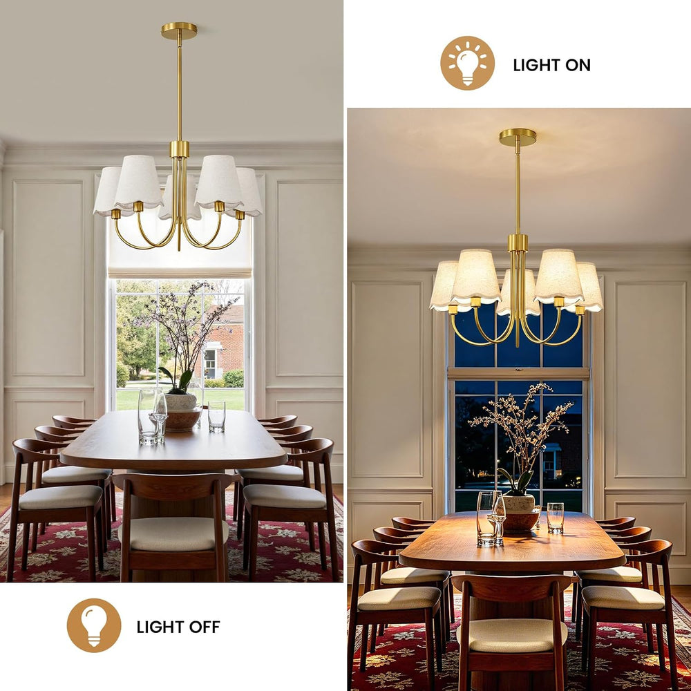 Modern Gold Chandelier 5-Light Dining Room Chandelier with Fabric Shades Kitc...