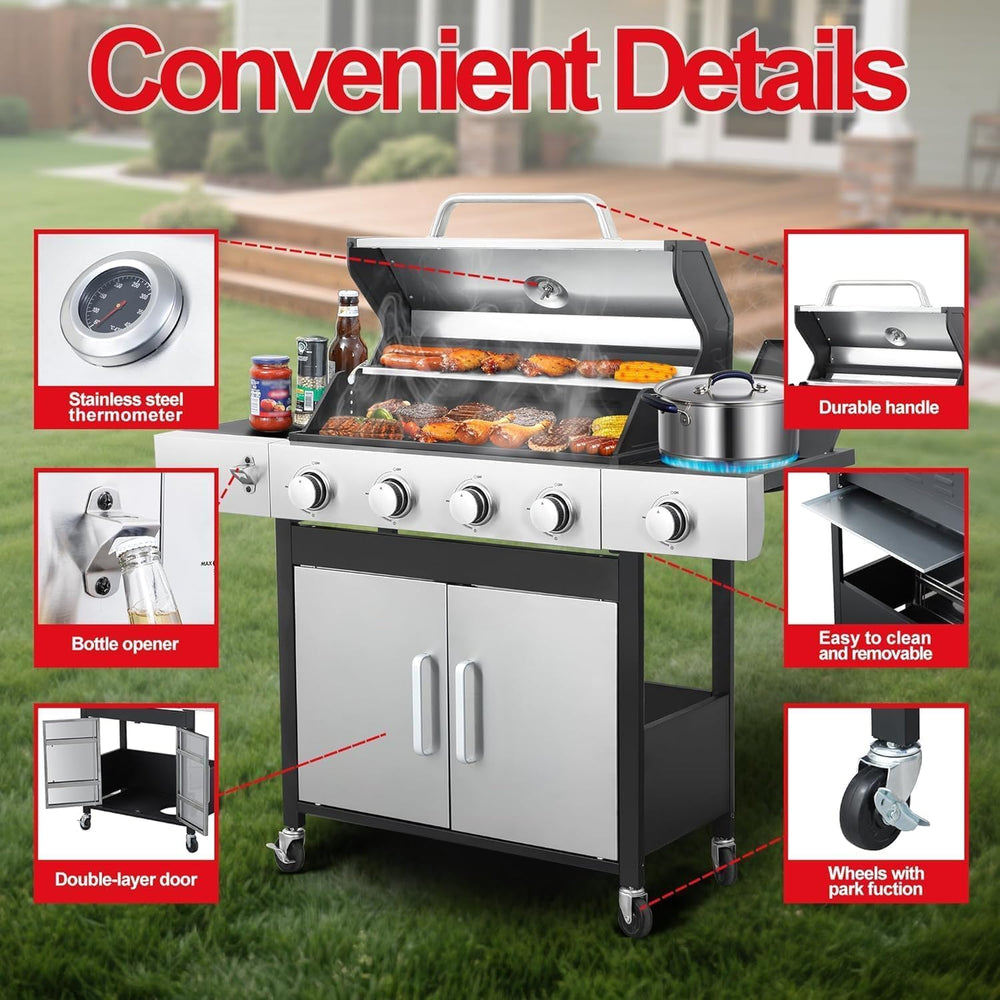 4-Burner Propane Gas Grill and Griddle Combo with Side Burner