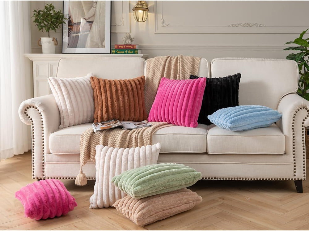 DEELAND Pack of 2,Double-Sided Faux Fur Plush Decorative Throw Pillow Covers ...