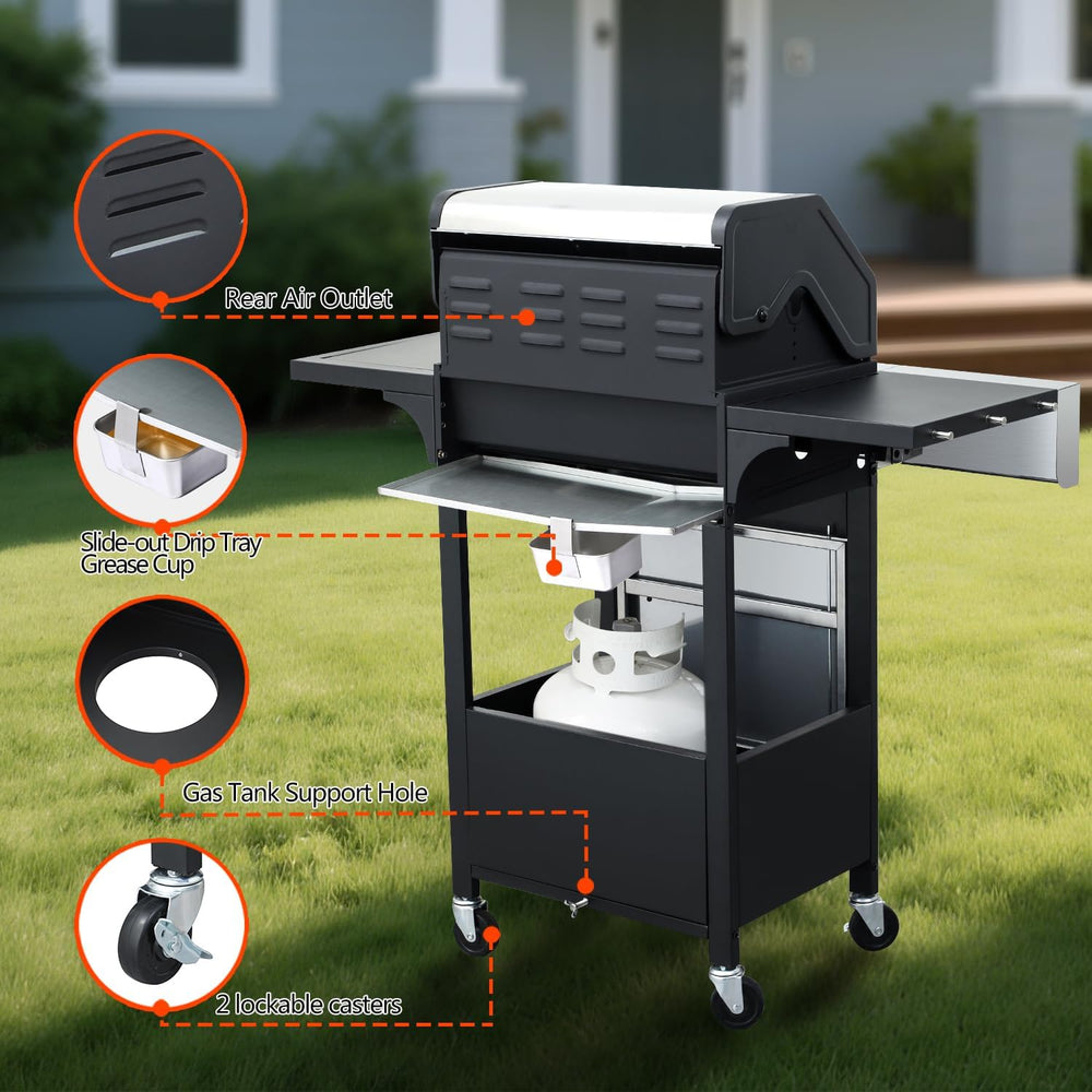 39000 BTU Output Propane Gas Grill with Side Burner and 3 Main Burners - Doub...