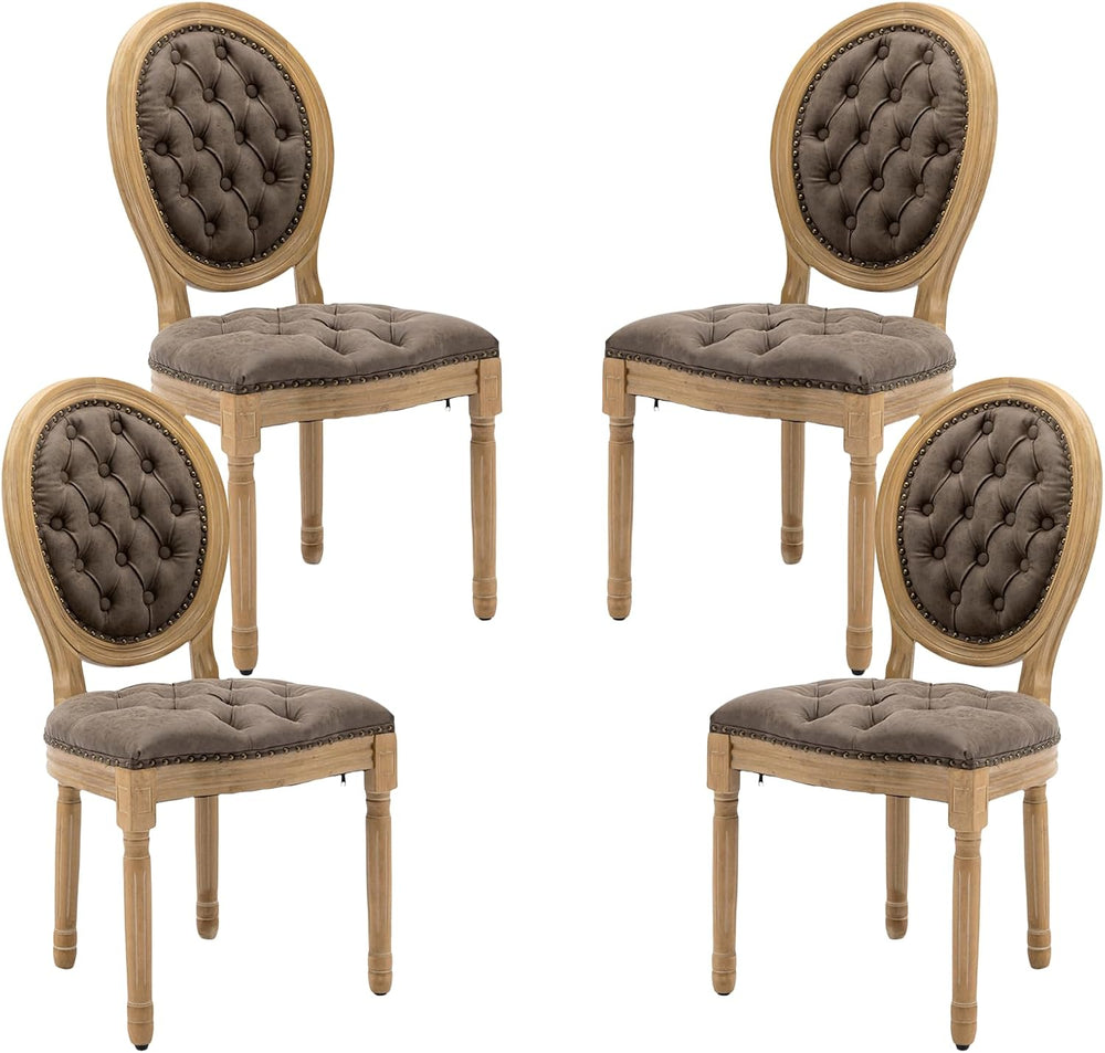 French Country Dining Chairs Set of 4,Upholstered PU Leather Chairs with Roun...